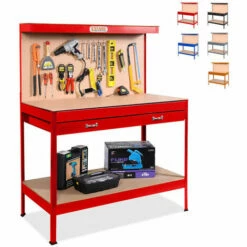 STARK Ensemble établi Et Râtelier Avec Tiroir Pour Garage Atelier Max 120x60x150 Cm | Rouge