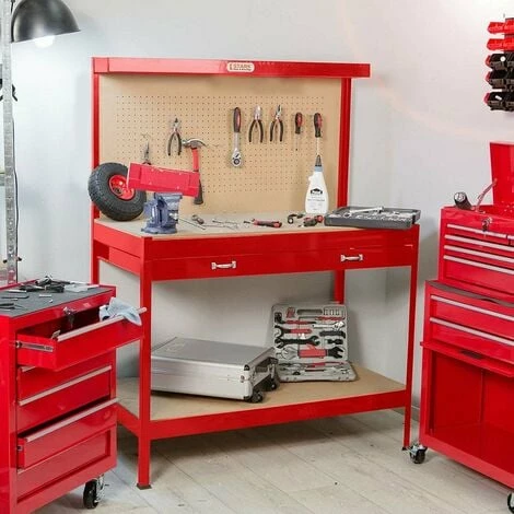 STARK Ensemble établi Et Râtelier Avec Tiroir Pour Garage Atelier Max 120x60x150 Cm | Rouge 4 STARK Ensemble établi Et Râtelier Avec Tiroir Pour Garage Atelier Max 120x60x150 Cm | Rouge – Image 2