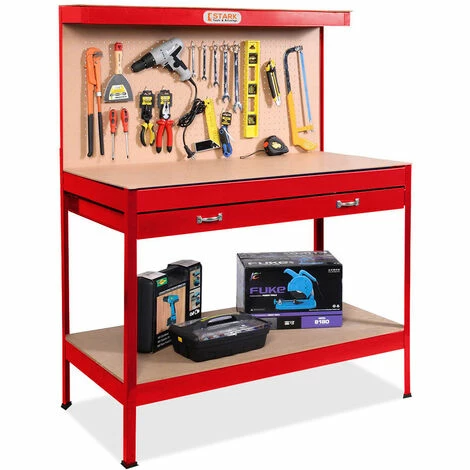 STARK Ensemble établi Et Râtelier Avec Tiroir Pour Garage Atelier Max 120x60x150 Cm | Rouge 5 STARK Ensemble établi Et Râtelier Avec Tiroir Pour Garage Atelier Max 120x60x150 Cm | Rouge – Image 3