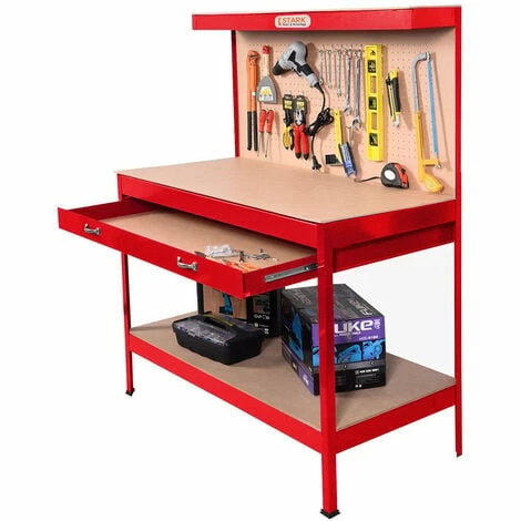 STARK Ensemble établi Et Râtelier Avec Tiroir Pour Garage Atelier Max 120x60x150 Cm | Rouge 6 STARK Ensemble établi Et Râtelier Avec Tiroir Pour Garage Atelier Max 120x60x150 Cm | Rouge – Image 4